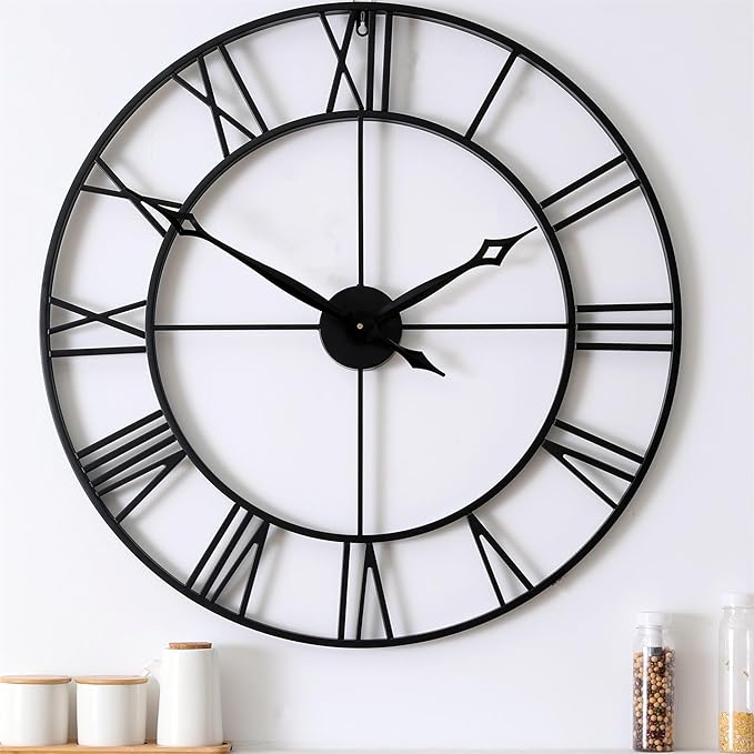 CLXEAST 30 Inch Large Wall Clock Modern, Oversized Roman Numeral Decorative Black Metal Wall Clock for Living Room Decor,House Warming Gifts New Home-Ruum Studio Home