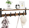 Homode Coat Rack Wall Mount, 29 Inch Long Shelf with Hooks, Wood Entryway Shelf with 5 Hangers for Hanging Hat Jacket Backpack Purse, Rustic Brown Black-Ruum Studio Home