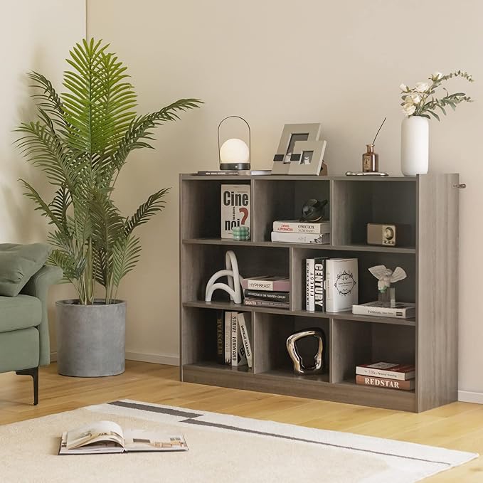 Tangkula 8-Cube Bookcase, Wood 3 Tier Open Storage Bookshelf, Modern Multipurpose Display Cabinet for Living Room, Study, Reading Nook, 48 x 12.5 x 36.5 Inch, Grey-Ruum Studio Home