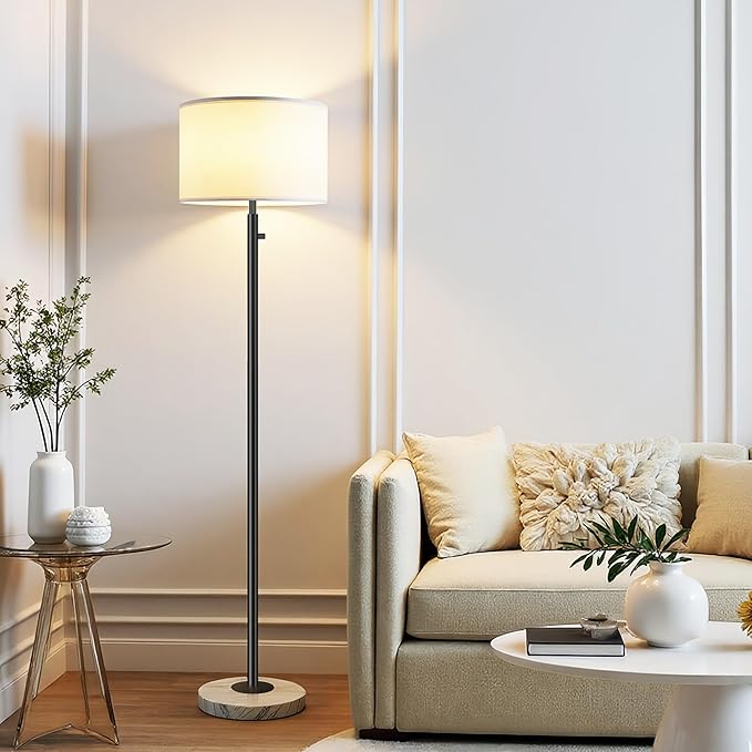 Floor Lamp for Bedroom,Modern Floor Lamp for Living Room,Standing Lamp with Marble Base,Tall Standing Lamp for Bedroom,Reading,Office & Kids' Room,LED Bulb Included(Black)-Ruum Studio Home
