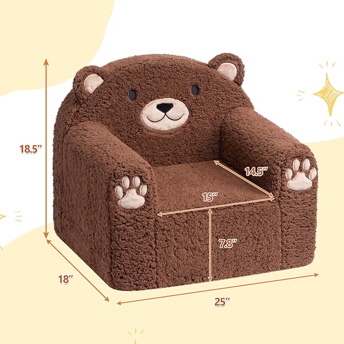 ALIMORDEN Animal Series Kid's Chair, Ultra-Soft Comfy Foam Filled Toddler Sofa Chair, Cute Animal-Shaped Design Toddler Couch, Lightweight Birthday for Boys & Girls (Brown Bear)-Ruum Studio Home