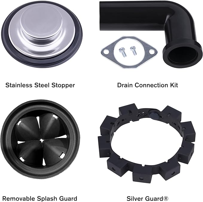 Waste Maid 10-US-WM-458-SL-3B Garbage Disposal Anti-Jam Stainless Steel Food Waste Grinding System, 3/4 HP Slim Line, Black-Ruum Studio Home