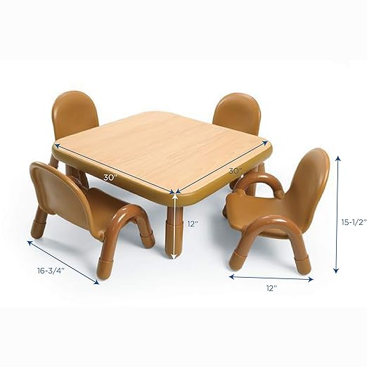 Children’s Factory Baseline Toddler Square Table and Chairs Set, Natural Wood – Includes One 30”, 12” High Square Table and Four 5” High Chairs – Durable, Lightweight, Easy to Move-Ruum Studio Home