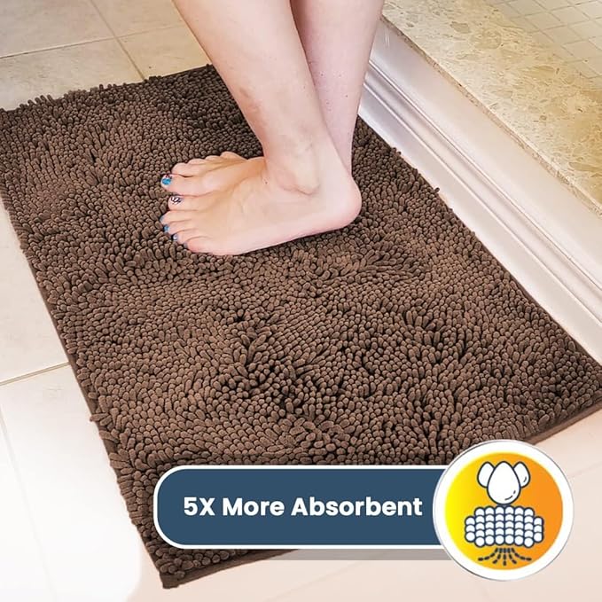 Muddy Mat® 4-Piece Brown Medium 30"X19" AS-SEEN-ON-TV Highly Absorbent Microfiber Door Mat, Bath Mat and Pet Rug, Non Slip Thick Washable Soft Chenille for Kitchen Bathroom Bedroom Indoor and Outdoor-Ruum Studio Home