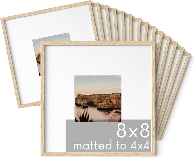 HAUS AND HUES Square Picture Frames 8 x 8 Set of 15 - Photo Gallery Wall Frame Set, Oak Wood, 8x8 Frames with Mat, Beige-Ruum Studio Home