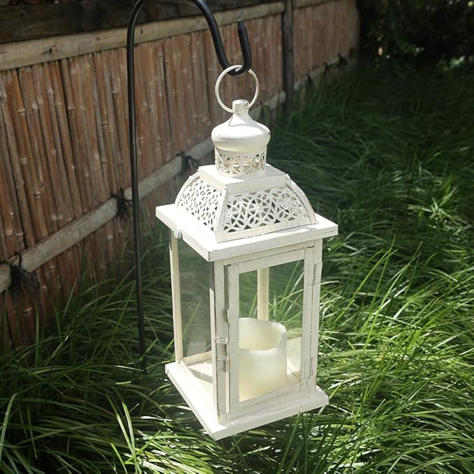 NEEDOMO 14.4" Lanterns Decorations Indoor, Hanging Candle Lantern Outdoor, Vintage Large Lantern Decor with Clear Glass, Metal Candle Holder for Home, Table, Patio, Rustic Farmhouse Wedding, Christmas-Ruum Studio Home