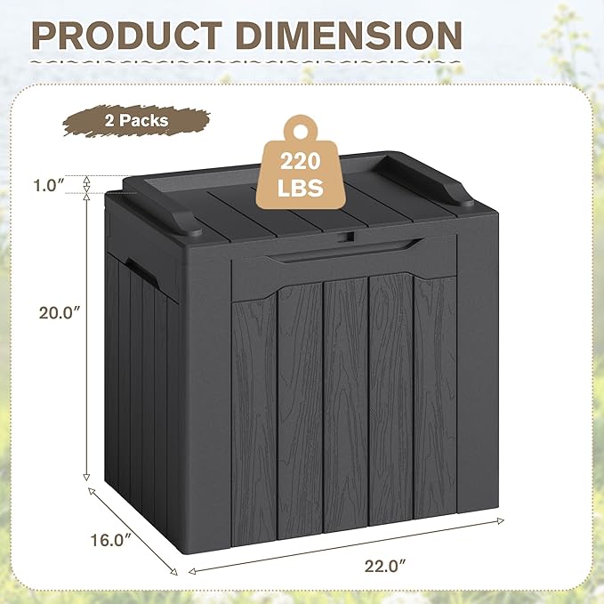 JUMMICO 31 Gallon Resin Deck Box Waterproof Indoor Outdoor Storage Boxes for Patio Furniture Cushions and Garden Tools (Gray, 31gallon-2 Packs)-Ruum Studio Home