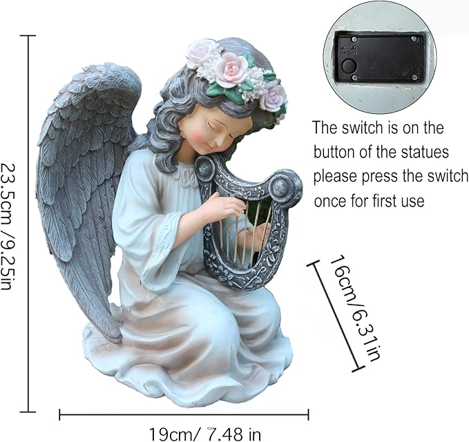Garden Angel Decor Solar Angels Statues for Garden Waterproof Angel Sculpture Playing The Harp Solar Angels for Yard Patio Gardening Gift-Ruum Studio Home