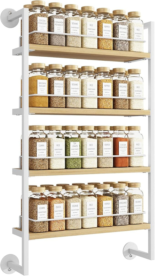 IBUYKE Spice Rack Wall Mount,4 Tier Hanging Seasoning Organizer,Spice Rack for Wall for up to 50 Jars,Spice Organization for Kitchen Cabinet,Living Room,Bathroom,Pantry,Natural TLJ016R-Ruum Studio Home