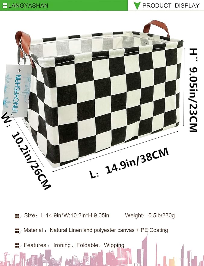 LANGYASHAN Rectangular Storage Bin Collapse Canvas Fabric Cartoon Storage Basket with Handles for Organizing Home Kitchen Boys and Girls Toys Office Closet Shelf Baskets (Rec-Racing flag)-Ruum Studio Home