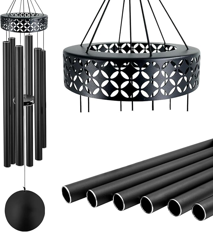 ASTARIN 48'' Deep Tone Wind Chimes for Outside - Large WindChimes with 6 Heavy Tubes, Memorial Chimes Outdoor for Garden Hanging Décor,Sympathy Gifts for Loved one,Home Décor, Black-Ruum Studio Home