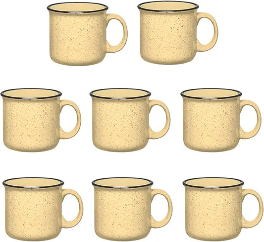 Set of 8 Ceramic Campfire Mugs – 15 Oz, Yellow – Coffee & Tea Cups for Home, Work, Travel, Camping – Customizable, Great for DIY, Events, Companies-Ruum Studio Home