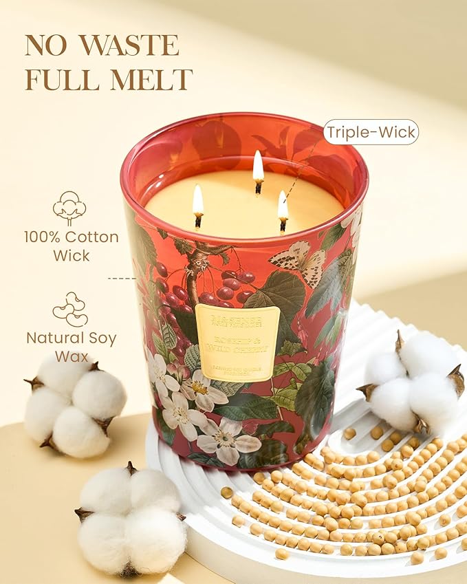 M&SENSE Wild Cherry Scented Candle 3 Wick, 35oz 150H Long Lasting, Soy Candles Stress Relief Romantic Gifts for Women Home Decor-Ruum Studio Home