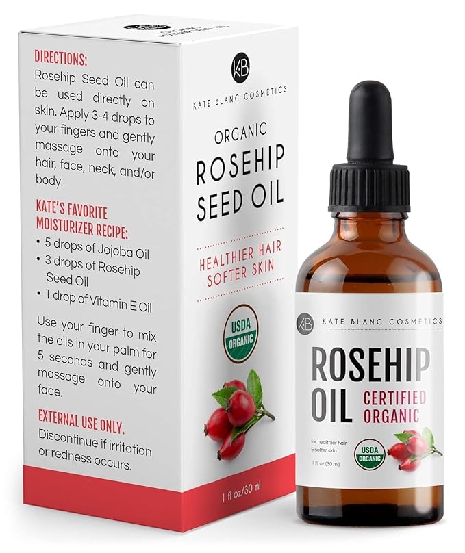 Kate Blanc Cosmetics Rosehip Oil for Face & Softer Glowing Skin (1oz, Organic, Pure, Cold Pressed) Rosehip Seed Face Oil for Facial & Gua Sha Massage-Ruum Studio Home