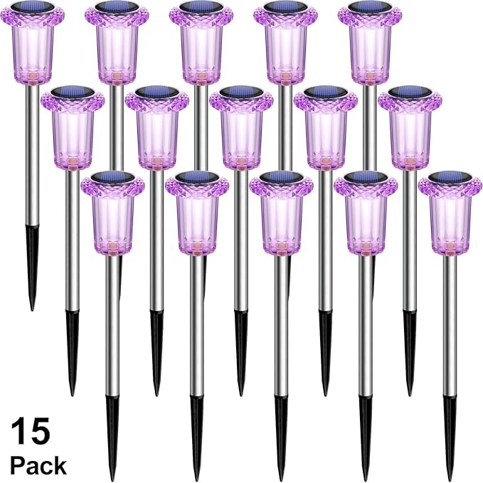 DenicMic Halloween Solar Lights Outdoor 15 Pack Purple LED Waterproof Yard Garden Patio Backyard Pathway Walkway Landscape Lawn Outside Halloween Decorations Outdoor-Ruum Studio Home