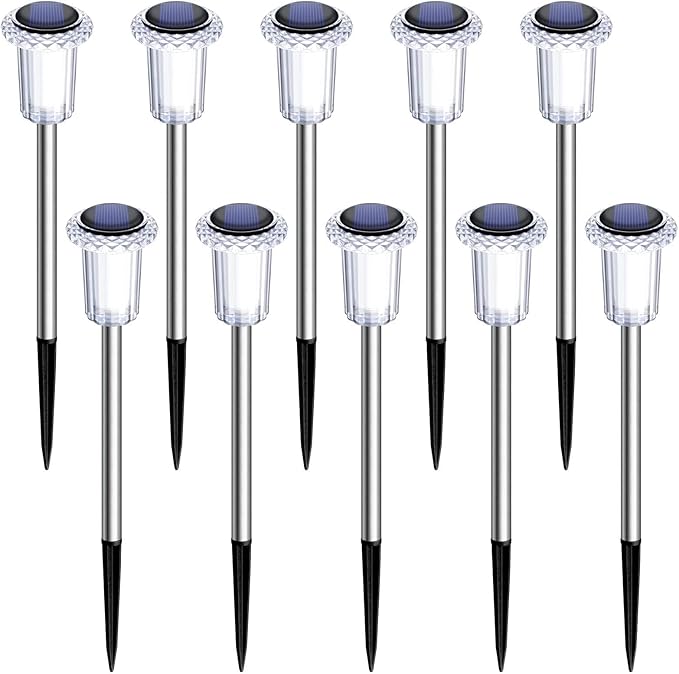 DenicMic Solar Lights Outdoor 10 Pack Waterproof 3000K Warm White LED Acrylic lamp Head Stainless Steel Stake for Landscape Lighting Path Walkway Sidewalk Backyard Patio Decor-Ruum Studio Home