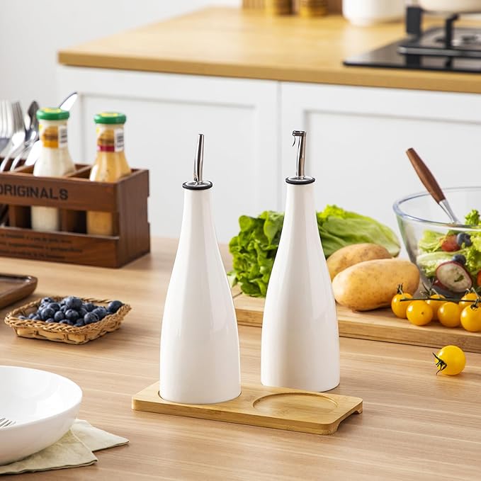 vancasso 16 Oz Ceramic Olive Oil Dispenser Bottle, Bottle Dispenser with Spout and Funnel for Kitchen,Suitable for Oil, Vinegar, Coffee Syrups & Other Liquids, White-Ruum Studio Home
