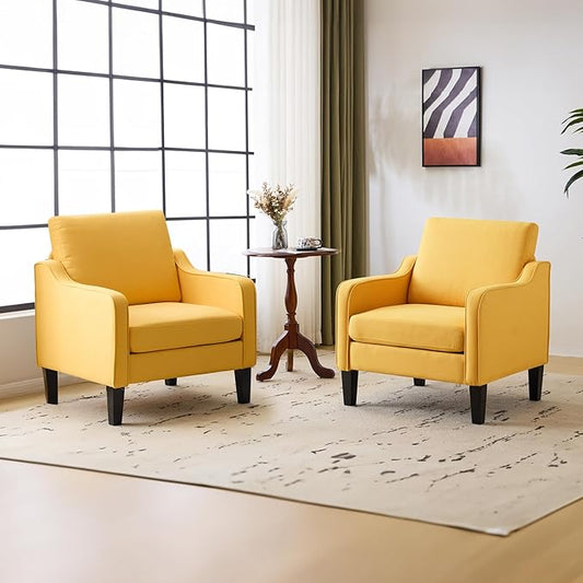 VINGLI Accent Chairs Set of 2 Living Room Chairs Yellow Reading Chair for Bedroom Scooped Arm Chair Mid Century Modern Accent Chairs Upholstered Comfy Chair for Apartment, Waiting Room-Ruum Studio Home
