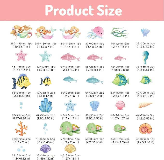 Glow in The Dark Stars Mermaid Wall Decals, Turtle Ocean Fish Stickers for Ceiling, DIY Wall Decor for Nursery Playroom Living Room, Birthday Christmas Gift-Ruum Studio Home