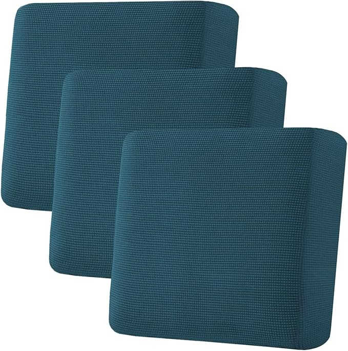 H.VERSAILTEX Super Stretch Individual Seat Cushion Covers - Sofa & Couch Cushion Slipcover Sets - Thick Jacquard Textured Twill Fabric (3 Piece XL Sofa Cushion Covers, Deep Teal)-Ruum Studio Home