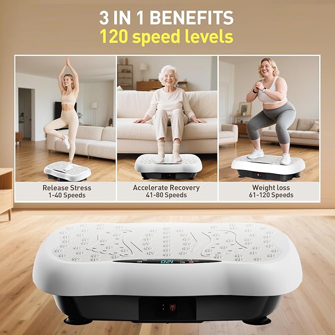 Vibration Plate Exercise Machine, Vibrating Platform for Lymphatic Drainage with 120 Speeds, Upgraded Vibrated Plates for Weight Loss, Full Body Workout Equipment for Fitness at Home-Ruum Studio Home