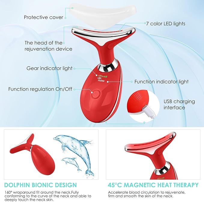 Facial Massager Red-Light-Therapy-for-Face and Neck, Face 𝖲 culpting Wand with 7 Color (Bright Red)-Ruum Studio Home