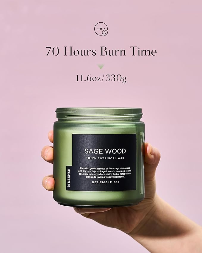 M&SENSE Sage Wood Scented Candle, 11.6oz 70 Hours Long Lasting Clean Non Toxic All Natural Soy Wax Candle for Relaxing & Stress Relief, 2 Wick Home Fragrance Gifts for Home Decor-Ruum Studio Home