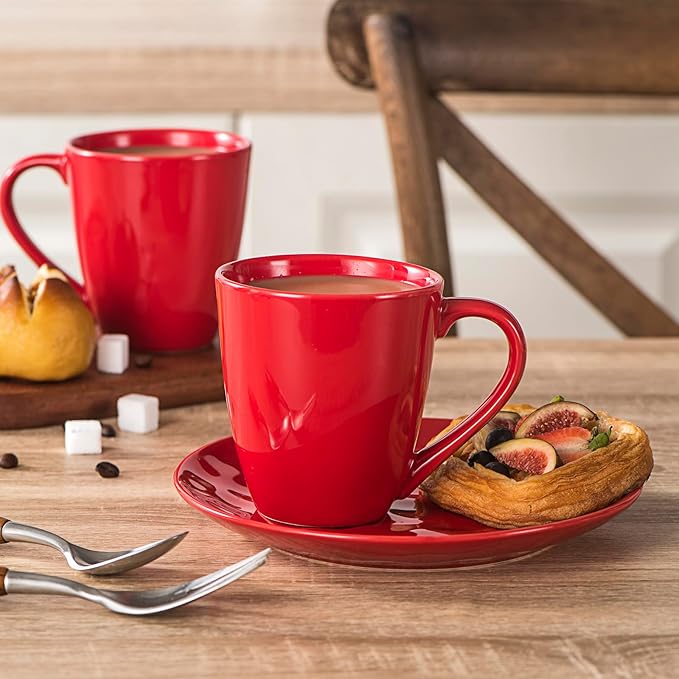 vicrays Coffee Mug Set, 12 Ounce, Ceramic Mug for Men, Women, Unique Glazed Mugs with Handle for Coffee, Tea, Milk, Cocoa, Cereal - Set of 6 Red-Ruum Studio Home