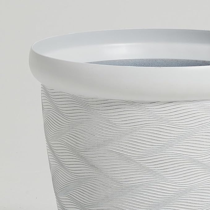 Worth Garden 2-Pack 16" Large Round Planter - Weave Pattern Lightweight Plastic Plant Pot 16" x 17.5" for Indoor Outdoor Use - Decorative Containers for Front Porch Home Yard Deck Patio - White-Ruum Studio Home