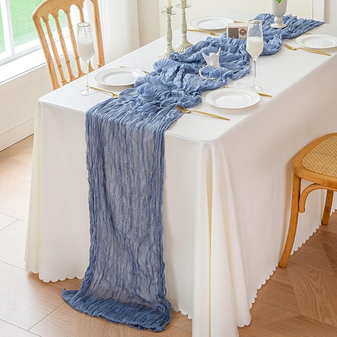 Sioloc 1 Pack Dusty Blue Cheesecloth Table Runner Fall Autumn Decor for Home 10ft Table Cloth for Tea Wedding Birthday Party Baby Bridal Shower Halloween Thanksgiving-Ruum Studio Home