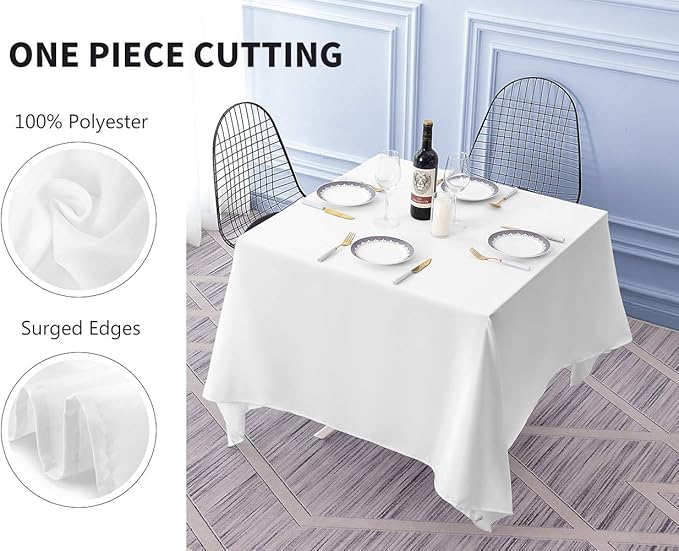 Surmente Square Tablecloth for Square or Round Tables 100% Polyester 85x85 Inch Table Cloth for Weddings, Banquets, or Restaurants (White)-Ruum Studio Home