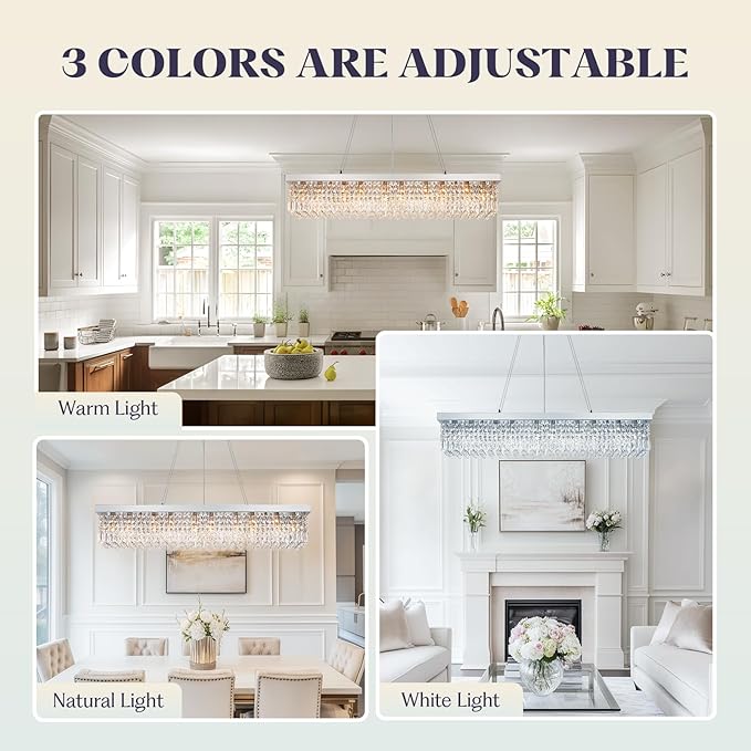 Rectangle K9 Crystal Chandelier,10 Lights Modern Rectangular Hanging Ceiling Pendant Light Fixture for Dining Room Kitchen Island,Polished Chrome Finish L47''xW10''xH10''-Ruum Studio Home