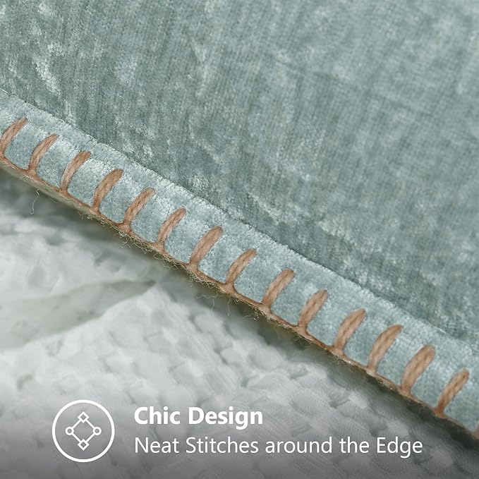 decorUhome Chenille Soft Throw Pillow Covers 12x20 Set of 2, Lumbar Velvet Farmhouse Neutral Decorative Euro Pillow Covers with Stitched Edge for Couch Sofa Bed Home Decor, Aqua Haze-Ruum Studio Home