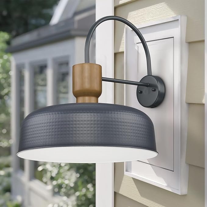 Outdoor Barn Light Gooseneck Barn Light, Farmhouse Exterior Wall Mount Light Vintage Wall Lighting Fixture Industrial Sconce Lantern for Porch, Entryway, Garage, Blue, 2 Pack, Large-Ruum Studio Home