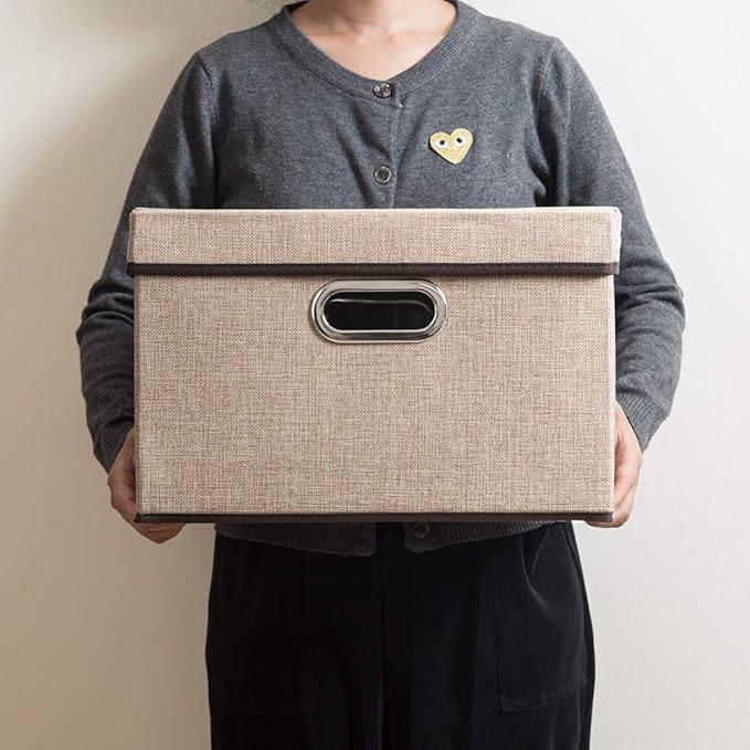 PRANDOM Collapsible Storage Containers with Lids [5-Pack] Jute Fabric Foldable Storage Bins Boxes Organizer Baskets Cube with Cover for Home Bedroom Closet Office Nursery (14.9x9.8x9.8)-Ruum Studio Home
