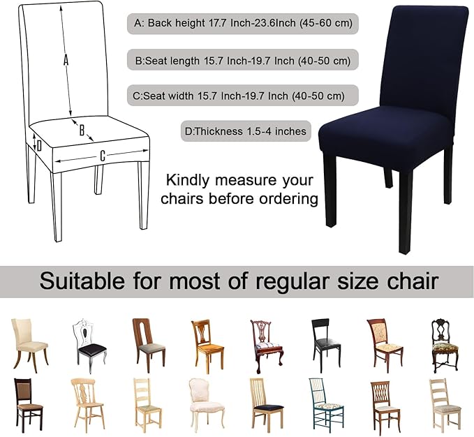 JQinHome 6 Pcs Dining Chair Slipcover,High Stretch Removable Washable Chair Seat Protector Cover for Home Party Hotel Wedding Ceremony (Navy Blue)-Ruum Studio Home