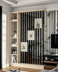 Wall Room Divider, Storage Cabinet Storage Display with Shelves, Modern Freestanding Wood Room Divider Screen, Wall Privacy Screens for Home Decorative (Beige+Black,55" L x 9.5" W x 79.5" H)-Ruum Studio Home