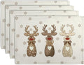Christmas Reindeer Snowflakes Placemats Set of 4 Xmas Cute Elk Deer Place Mats 12x18 Seasonal Winter Holiday Farmhouse Linen Table Mats for Party Kitchen Dining Outdoor Indoor Decor-Ruum Studio Home