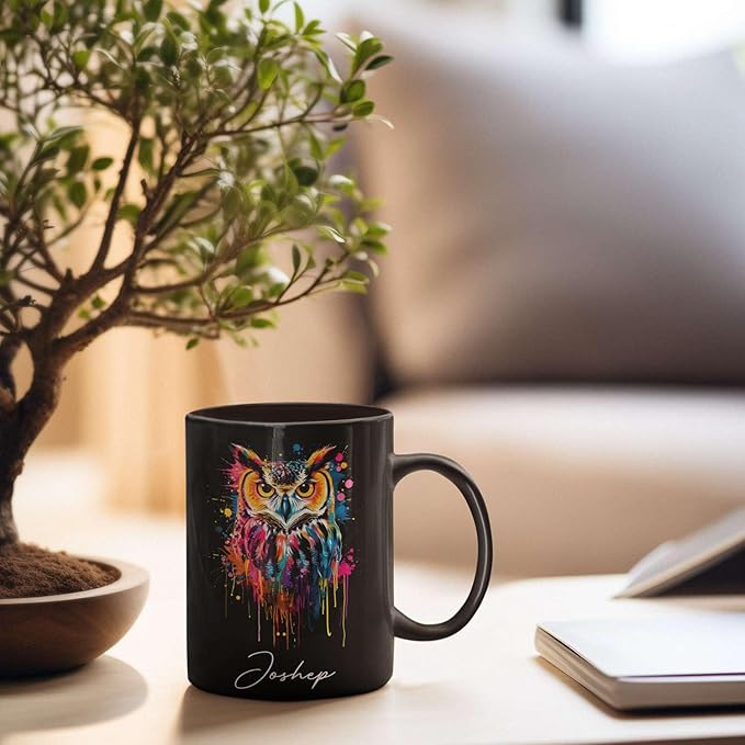 Personalized Name Owl Animal Coffee Mug, Custom Owl Black Cup, Gift For Men Women, Unique Colorful Owl Mug, Animal Cup For Owl Lovers, Customized Owl Ceramic Mug 11oz 15oz, Owl Cup-Ruum Studio Home