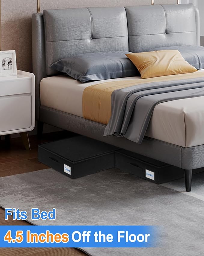 Under Bed Storage Containers, Low Profile Underbed Storage Bin 4.5 Inches Tall Clothes Storage Organizer With Rigid Side & Bottom, Shallow Thin Under Couch Dresser Storage Dorm With Lid - 2Pcs Black-Ruum Studio Home
