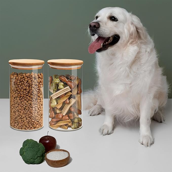 Round Glass Jars Canister with Wood Lid 40 FL OZ [Set of 3], Container Jar with Sealing, Lids for Oat Pasta Flour Cereal Rice Sugar Tea Coffee Beans, Best for Kitchen & Pantry-Ruum Studio Home
