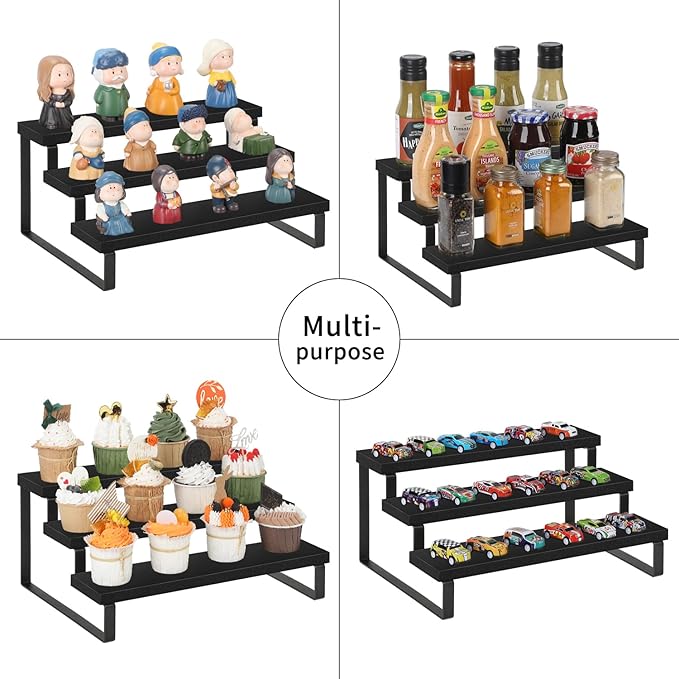 YINMIT Wooden Display Riser Stand, Tiered Perfume and Cologne Organizer Stand, 3 Tier Spice Rack Organizer, Rustic Display Shelf for Candles (3 Tier,2Pack,Black)-Ruum Studio Home