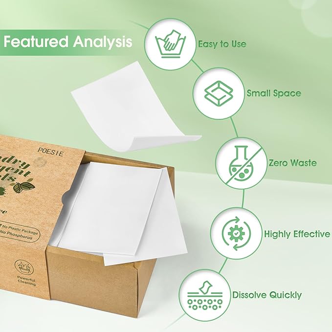 Poesie Laundry Detergent Sheets 3 Pack 480 Count 240 Loads Laundry Detergent for Travel Home Save Space Portable Laundry Strips Hypoallergenic Concentrated Soap Sheets Washing HE Fragrance Free-Ruum Studio Home
