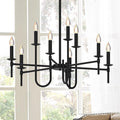 Farmhouse Black Chandelier, Modern Candle Hanging Lamp, Round LED Ceiling Pendant Lights for Kitchen Island Living Room Bedroom Dining Room (Black-B 9Lights)-Ruum Studio Home