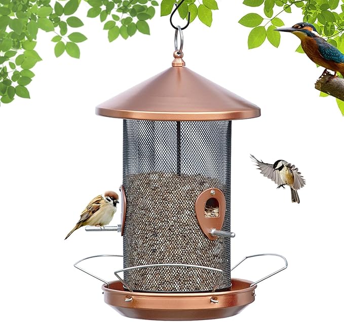 Large Bird Feeders for Outside: 12.6inch Metal for Outdoors Hanging with Copper for Garden Yard Outside Decor Cardinal Finch - Gardening Gifts for Women Men-Ruum Studio Home