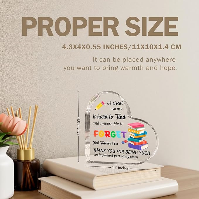 Teachers Day Graduation Season Opening Season Gifts Teacher Gifts Teacher Appreciation Gifts Best Teacher Gifts for Women Acrylic Heart for Her Coworker Friend Principal Educator Birthday Christmas-Ruum Studio Home