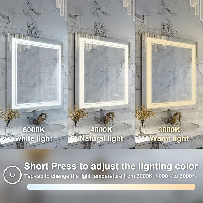 WELLFOR LED Bathroom Vanity Mirror 20 x 28 Inch, Lighted Anti-Fog Dimmable Mirror, IP44 Waterproof Wall Mounted Makeup Mirror, Packed with US Standard Plug and Touch Switch, (Horizontal/Vertical)-Ruum Studio Home