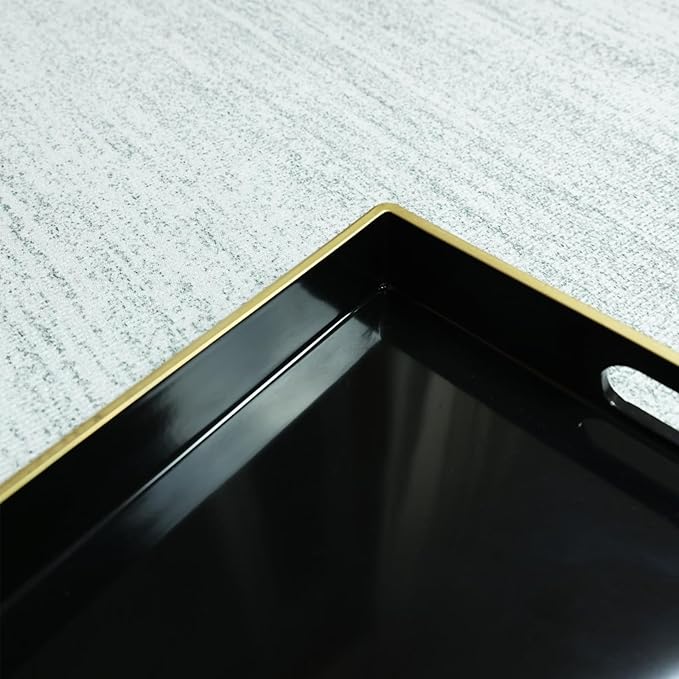 Spsyrine Black Decorative Serving Tray with Handles, Elegant Plastic Coffee Table Tray for Ottoman, Living Room, Home Decor 15.6" X 10.2"-Ruum Studio Home