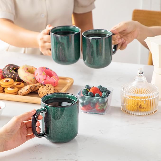 vancasso STARRY Coffee Mugs Set, 16 oz Ceramic Coffee Cups for Americano Hot Tea Iced Coffee Cold Brew Cocoa Milk Stoneware Mugs Set of 6, Dishwasher & Microwave Safe, Green-Ruum Studio Home