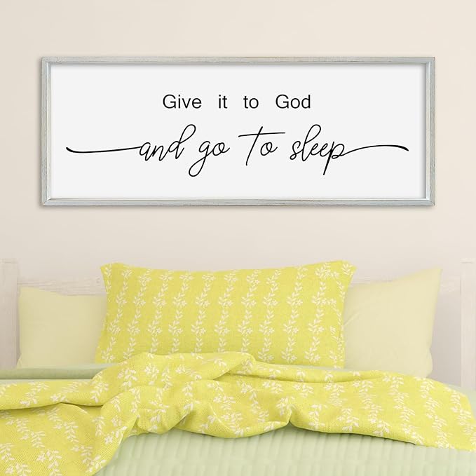 SRSZHIYUE Give It To God And Go to Sleep Sign Wall Decor 32"×12" for Master Bedroom Above Bed Guest Room Over Art Decoration (White)-Ruum Studio Home